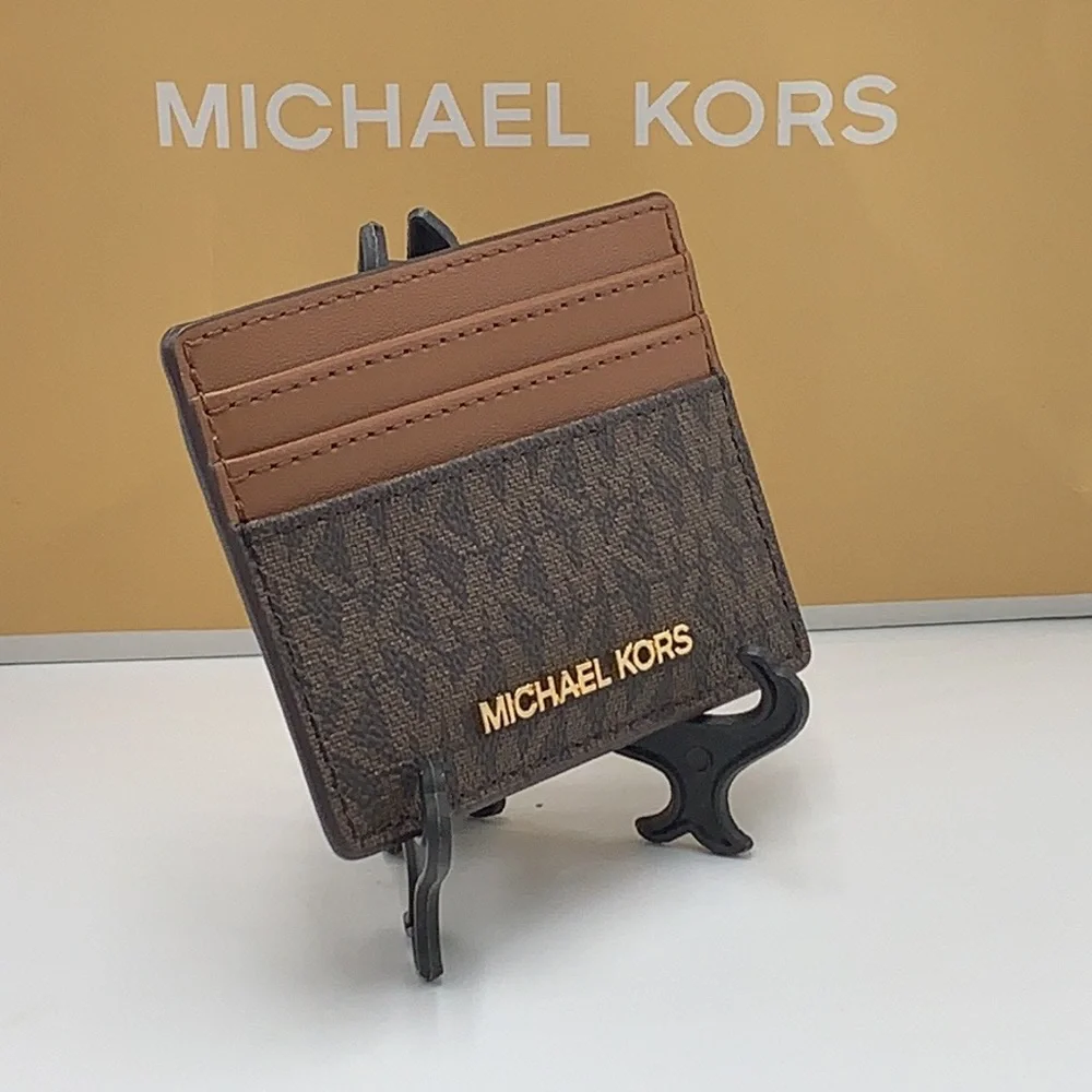 MICHAEL KORS Leather Large Card Holder Case Wallet Brown signature color